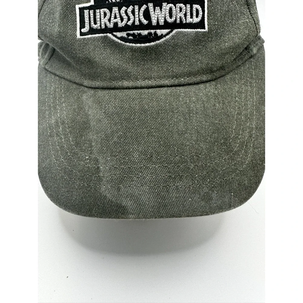 Jurassic World Baseball Cap Hat Adjustable Snapback Faded Olive Green Gray Logo